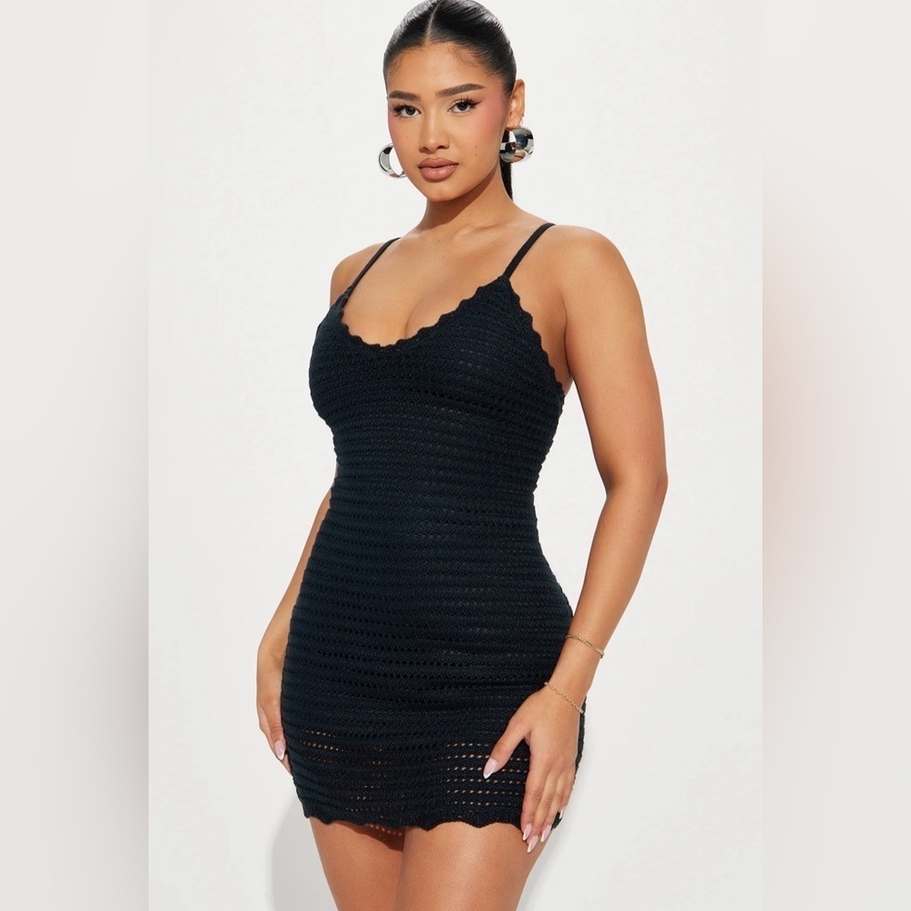 🖤🖤NWT-FASHION NOVA BLACK  HANNAH CROCHET MINI DRESS SZ M🖤🖤